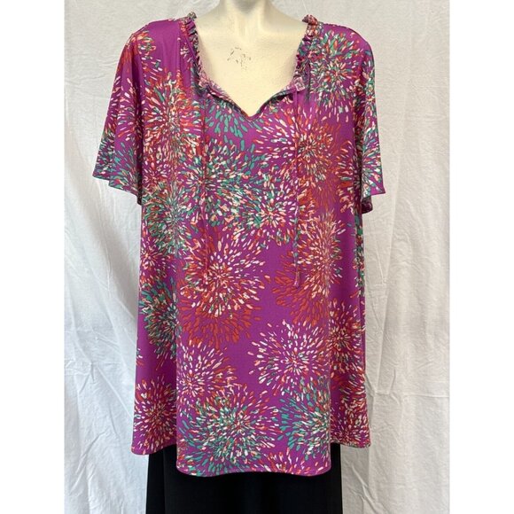 Lane Bryant Womens Fuchsia Pink Colorful Printed Tie Front Blouse Size 18/20 NWT - Picture 1 of 11